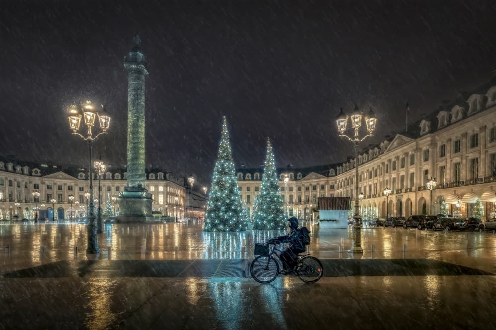 Rainy City Christmas Night by Nichole Chen — canvas wall art