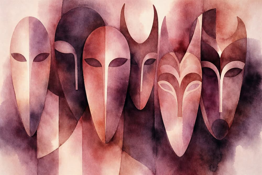 Mysterious Watercolor Masks by Natalie Bruns — canvas wall art