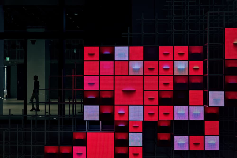 Red Digital Grid by moucorn — canvas wall art
