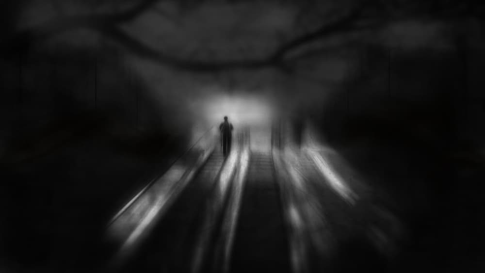 Lone Figure Dark Path by Nicodemo Quaglia — canvas wall art
