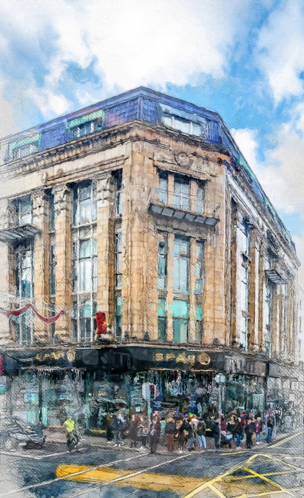 Bustling City Corner by Justyna Jaszke — canvas wall art