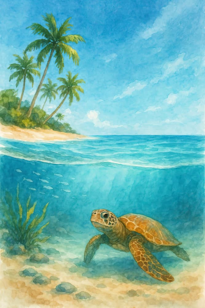 Tropical Sea Turtle View by Natalie Bruns — canvas wall art