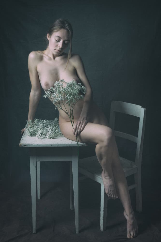 Delicate Nude And Flowers by Ruth Franke — canvas wall art