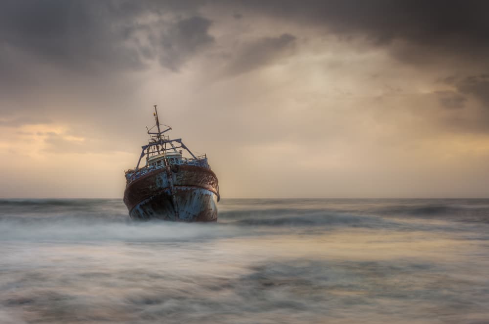 Abandoned Shipwreck Sunset by Rico Cavallo — canvas wall art