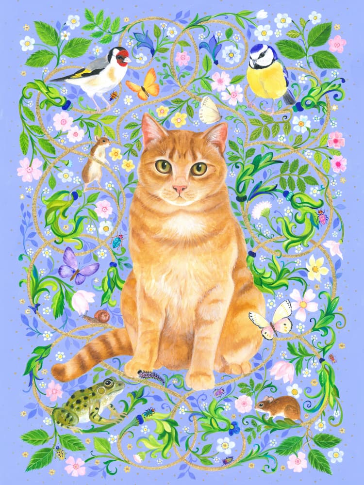 Cat Surrounded By Floral Patterns by Isabelle Brent — canvas wall art