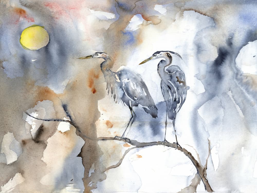 Serene Moonlit Herons by RodMacIver — canvas wall art