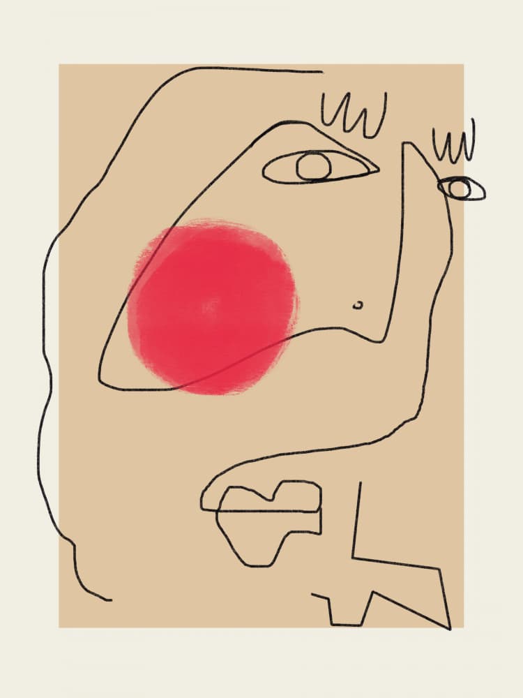 Red Circle Abstract Face by Little Dean — canvas wall art