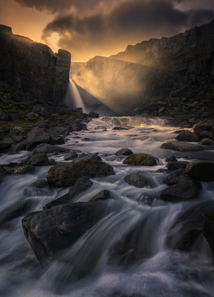 Golden River Falls by Larry Deng APA — canvas wall art