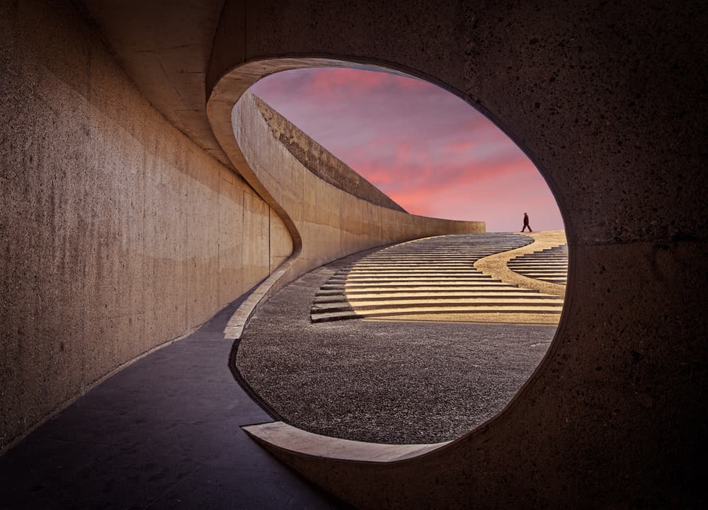 Curved Stairway Sunset by Eric Mattheyses — canvas wall art