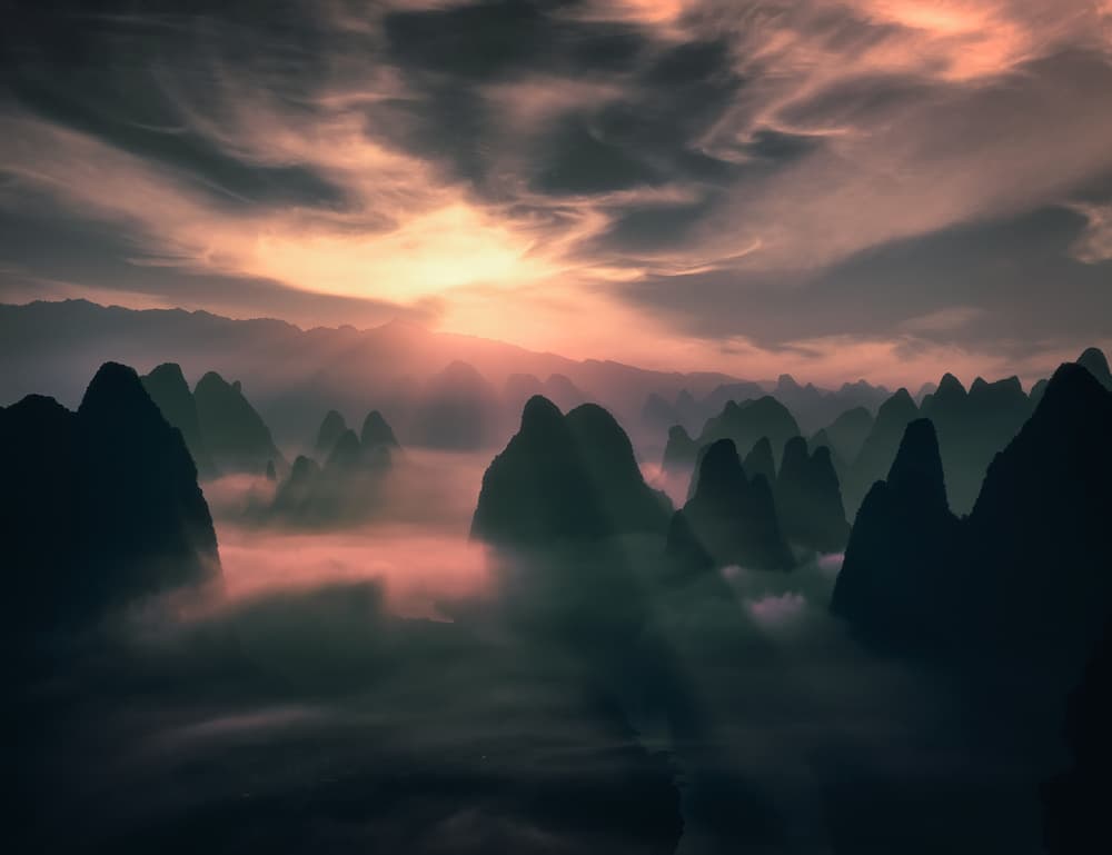 Misty Mountain Sunset by Fabrizio Massetti — canvas wall art