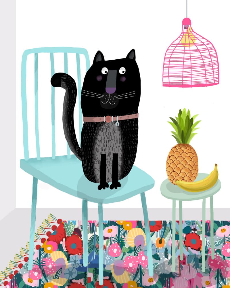 Black Cat On Chair by Carla Daly — canvas wall art