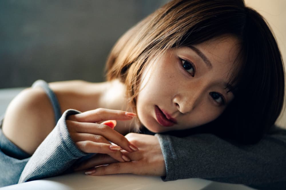 Pensive Young Woman Portrait by GABA — canvas wall art