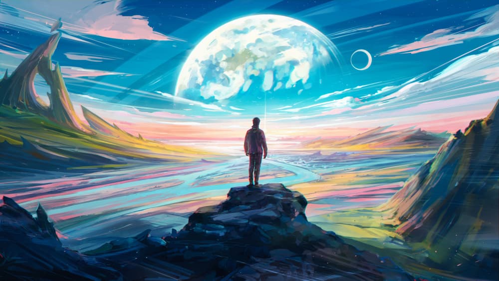 Lone Figure Alien Planet by Alena Aenami — canvas wall art