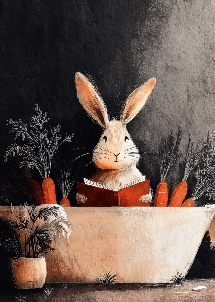 Cozy Bunny Reading by Justyna Jaszke — canvas wall art