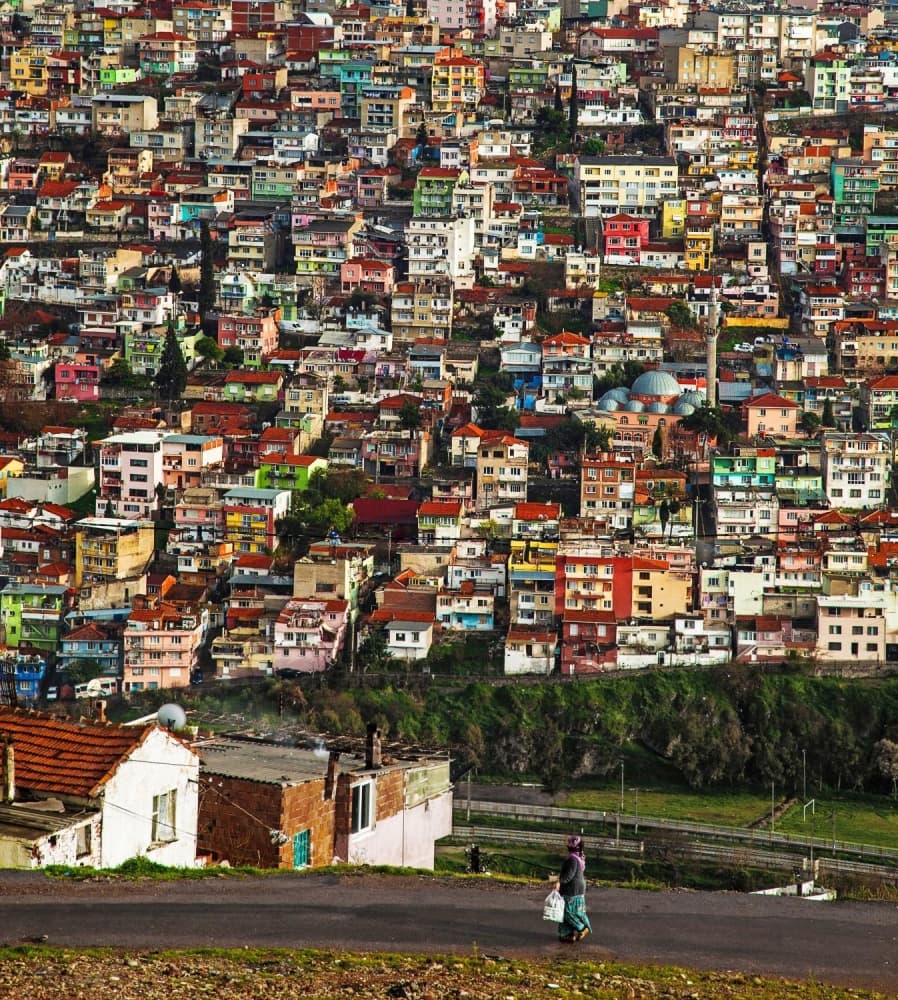 Colorful Hillside City by Murat YILMAZ — canvas wall art