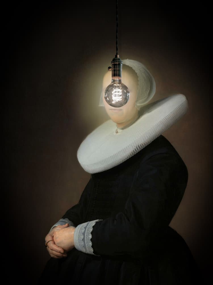 Light Bulb Renaissance Portrait by Marja van den Hurk — canvas wall art