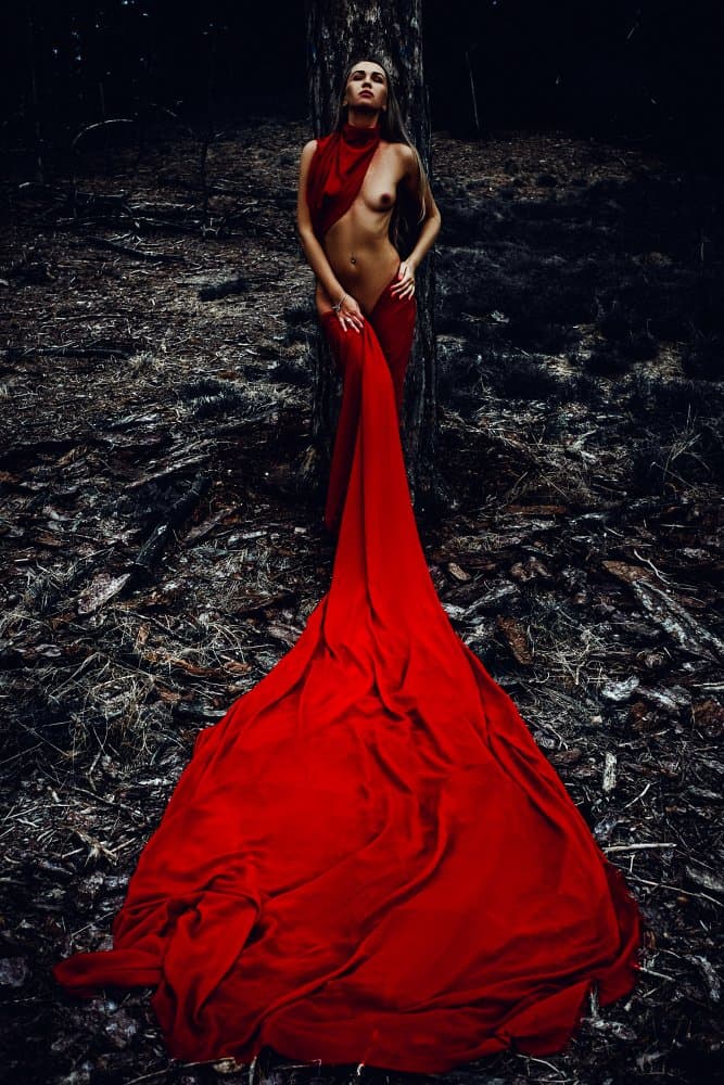 Mysterious Red Forest Woman by Ruslan Bolgov — canvas wall art