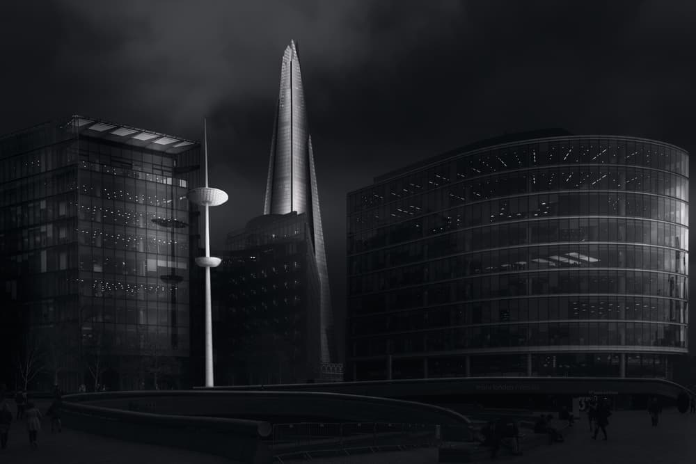 Monochrome London Architecture Night by Olavo Azevedo — canvas wall art