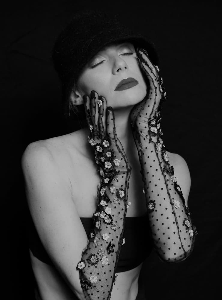 Elegant Woman Black Hat by Yoram GIL — canvas wall art