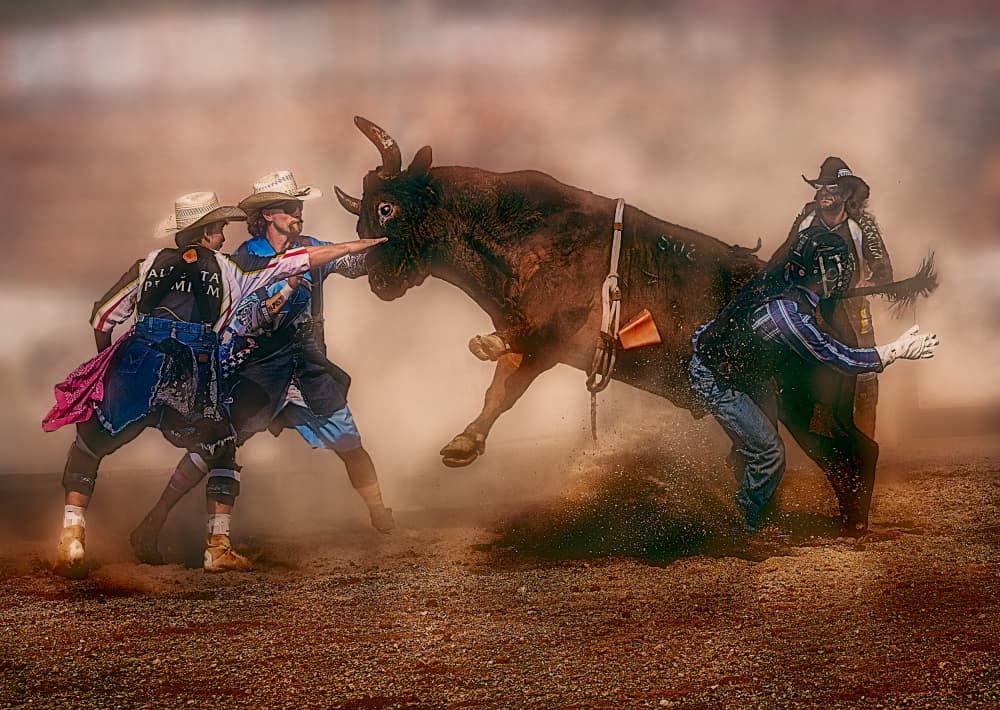 Rodeo Bullfighters Action by Ben.C.L — canvas wall art