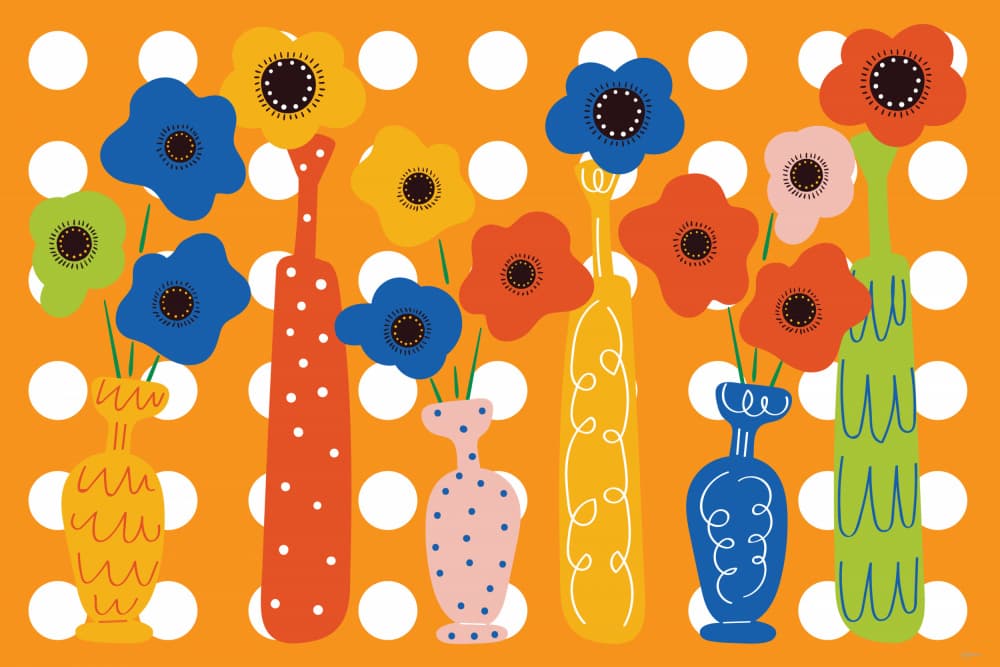 Vibrant Polka Dot Flowers by Sue Skellern — canvas wall art