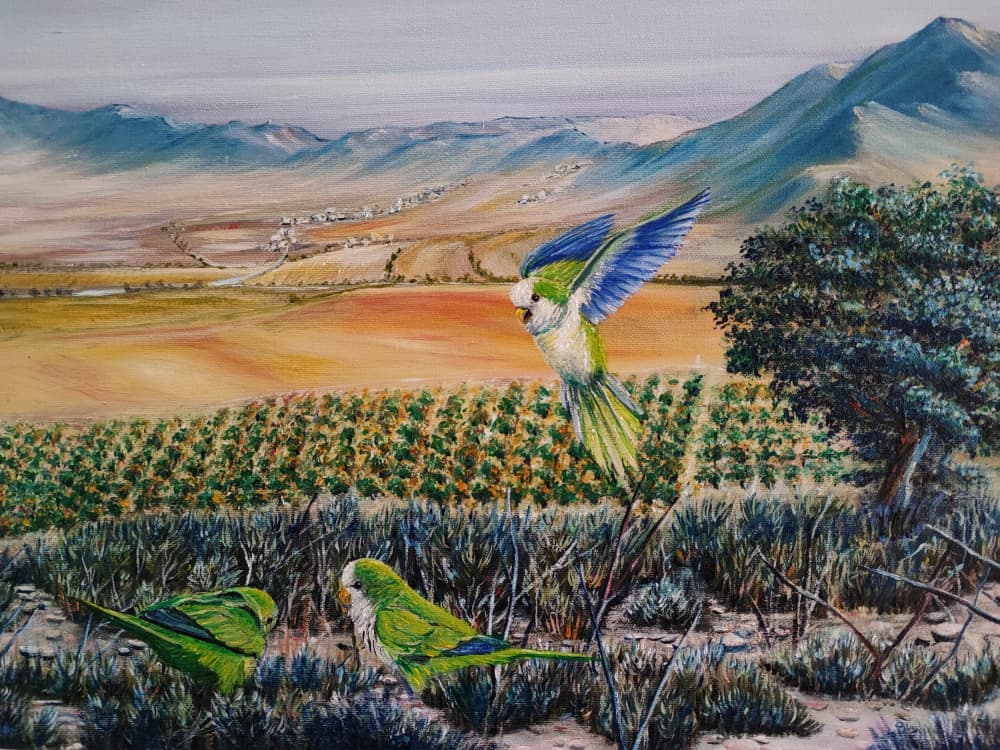 Flying Green Parrots by Annette Armitage — canvas wall art