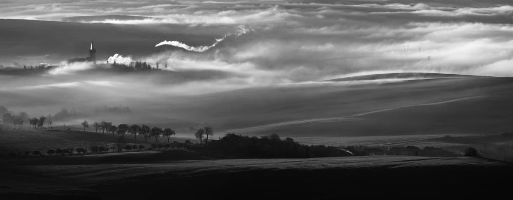 Church Above Misty Hills by Peter Svoboda MQEP — canvas wall art