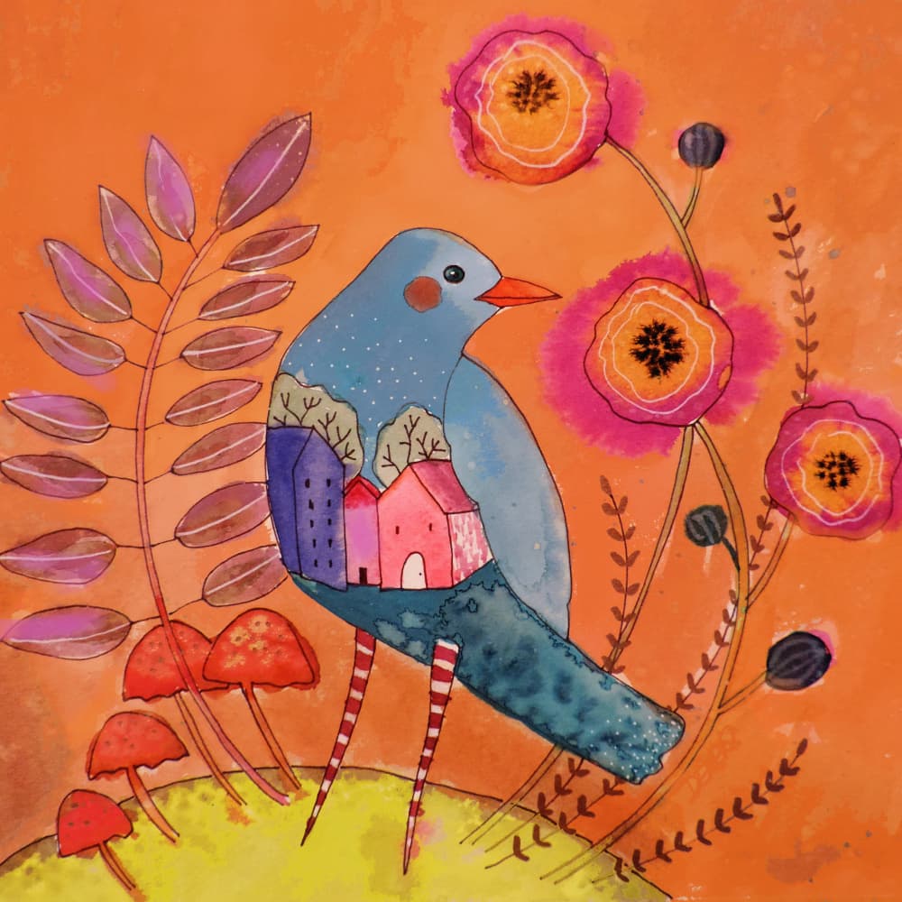 Whimsical Bird Village by Sylvie Demers — canvas wall art