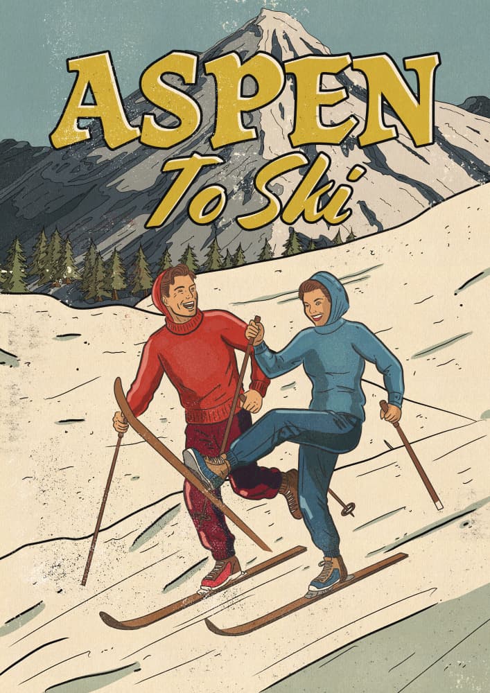 Vintage Aspen Skiers by Nicholas — canvas wall art