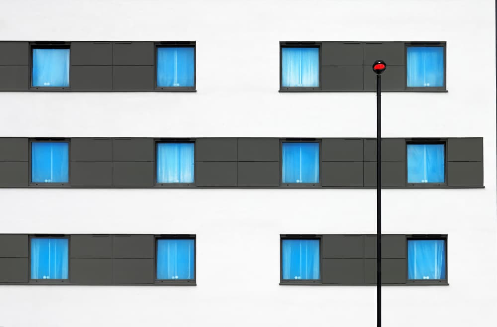 Blue Window Facade by Hans-Wolfgang Hawerkamp — canvas wall art