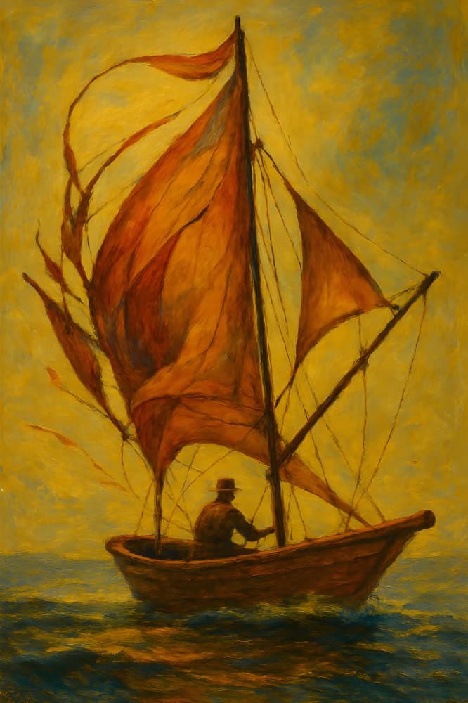 Golden Sailboat Journey by HUGO — canvas wall art
