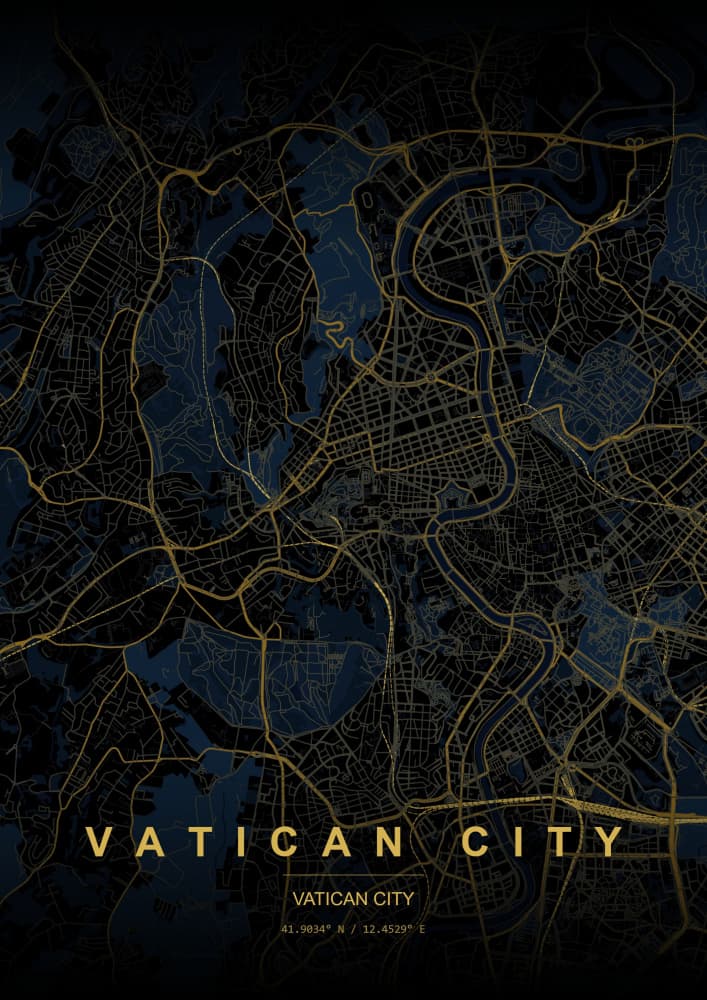 Vatican City Gold Map by HUGO — canvas wall art