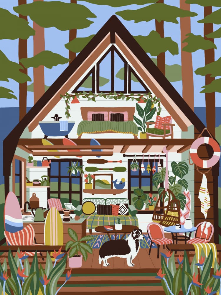 Cozy A-Frame Forest Cabin by Ceyda Alasar — canvas wall art
