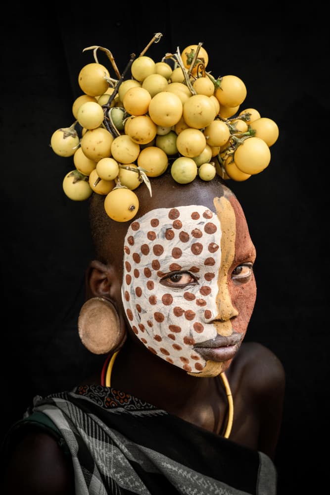 Tribal Face Fruit Adornment by Trevor Cole — canvas wall art