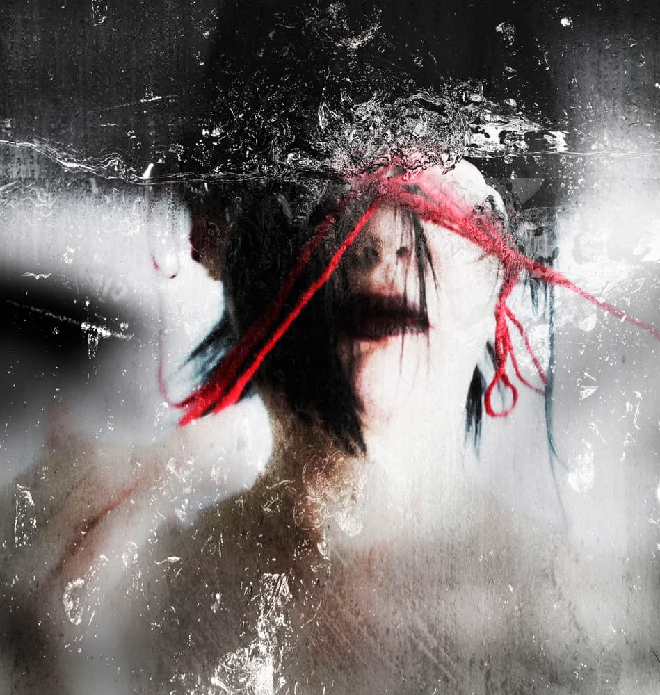 Submerged Figure Red Threads by Bogdan Bouşcă — canvas wall art