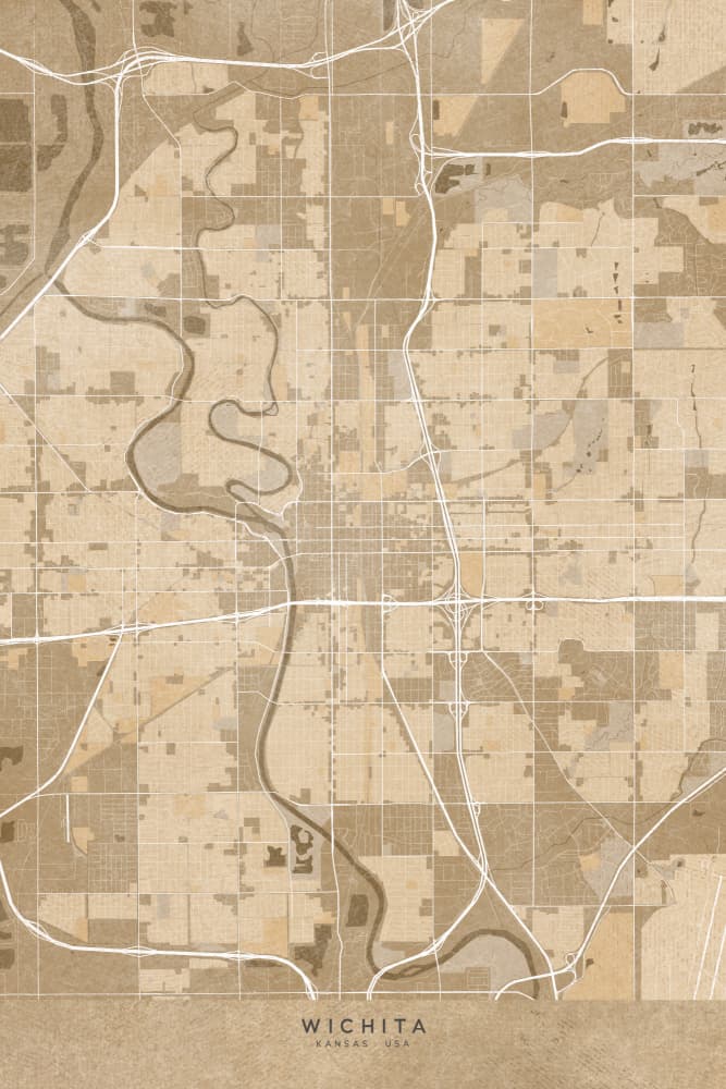 Vintage Wichita Map by Rosana Laiz Blursbyai — canvas wall art
