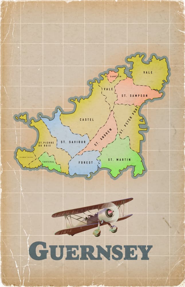 Guernsey Biplane Map by Nicholas — canvas wall art