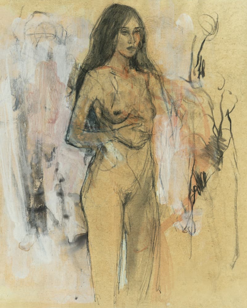 Nude Figure With Long Hair by Ute Rathmann — canvas wall art