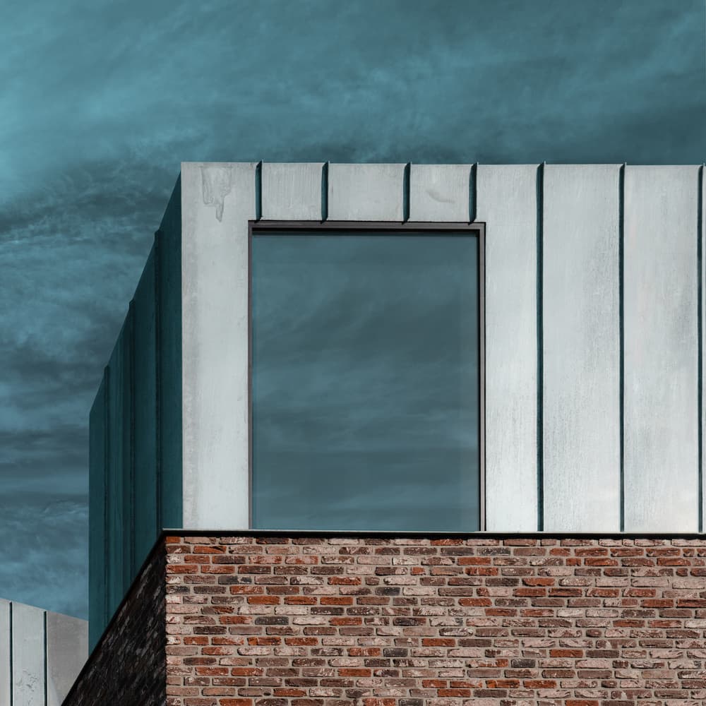 Modern Teal Architecture by Luc Vangindertael (laGrange) — canvas wall art