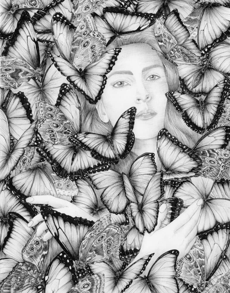 Woman Surrounded By Butterflies by EC Mazur — canvas wall art