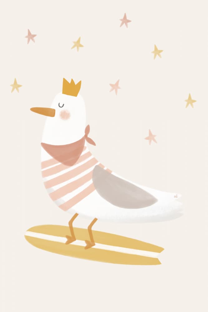 Seagull Surfer Prince by Menina Lisboa — canvas wall art
