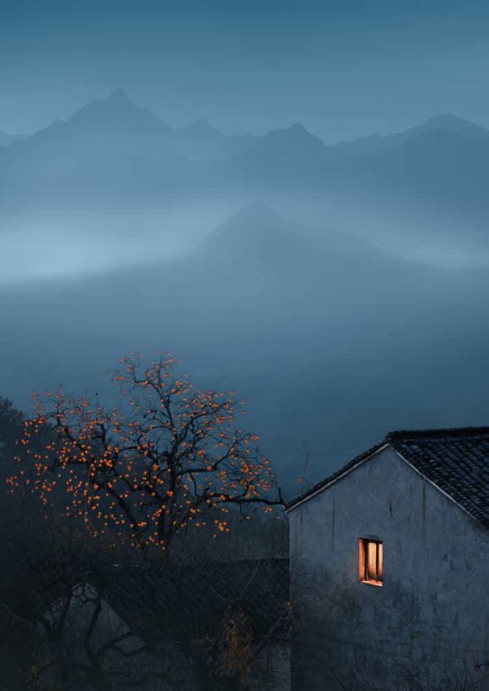 Misty Mountains Autumn Glow by NingYun Ye — canvas wall art