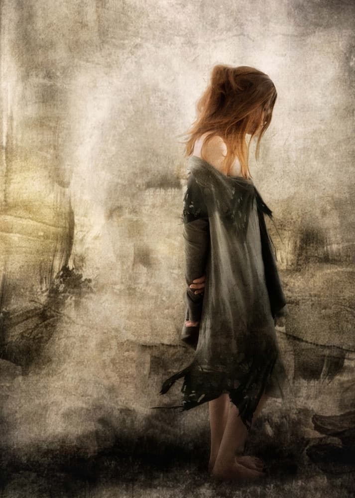 Pensive Woman Grunge Wall by Charlaine Gerber — canvas wall art