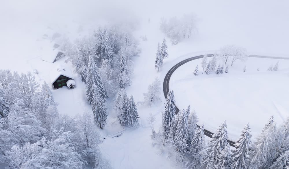 Snowy Mountain Road by Ales Krivec — canvas wall art