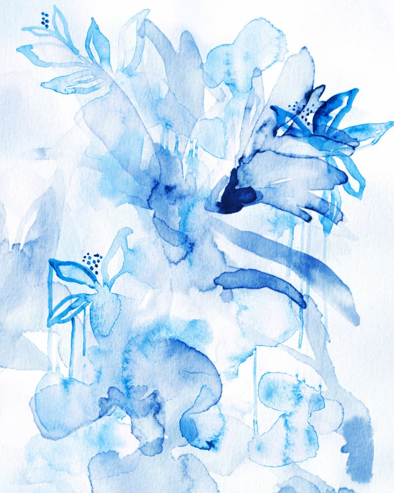 Indigo Watercolor Flowers by Gemma Bardot — canvas wall art