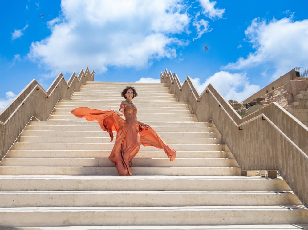 Elegant Woman Grand Stairs by Svetlana Kirzh — canvas wall art