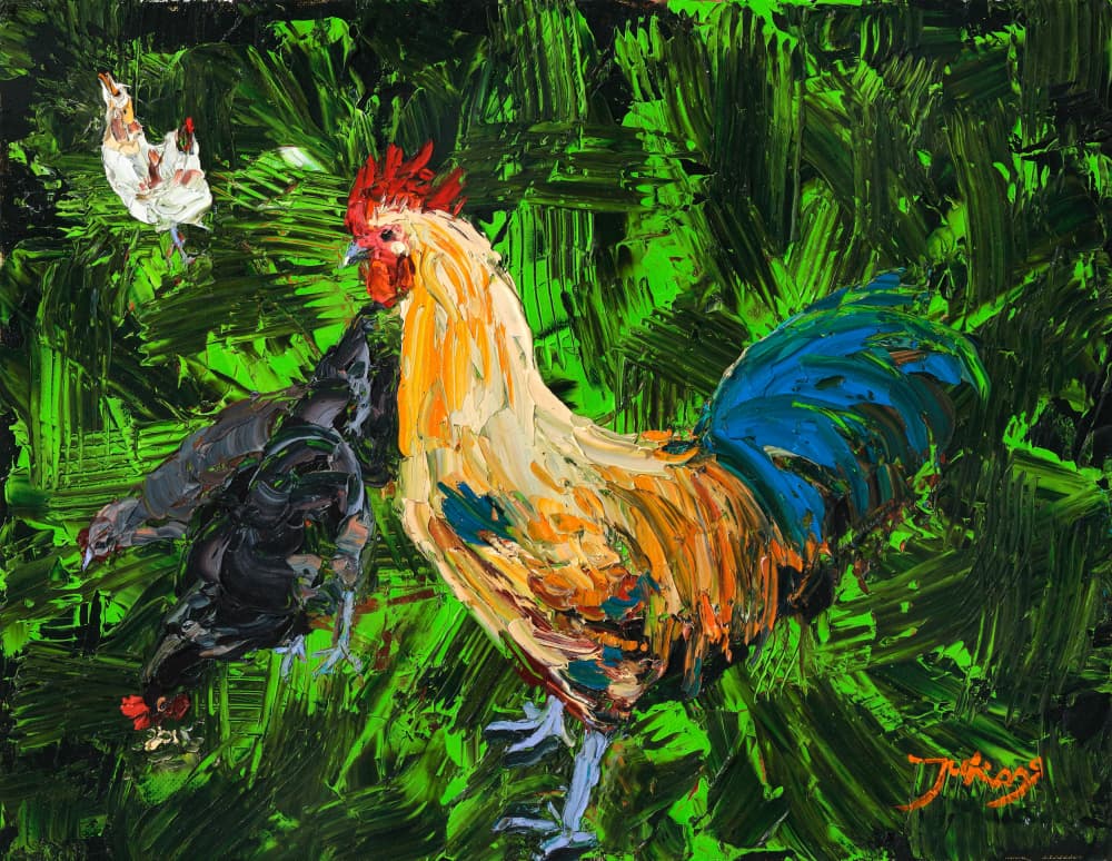 Colorful Rooster and Hens by Jukyong Park — canvas wall art