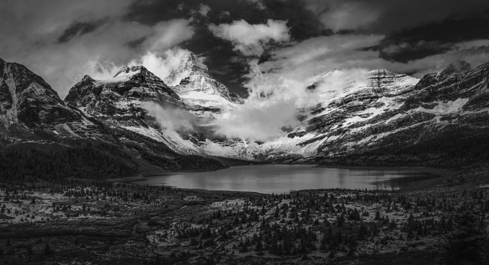 Moody Alpine Lake by Bing Li — canvas wall art