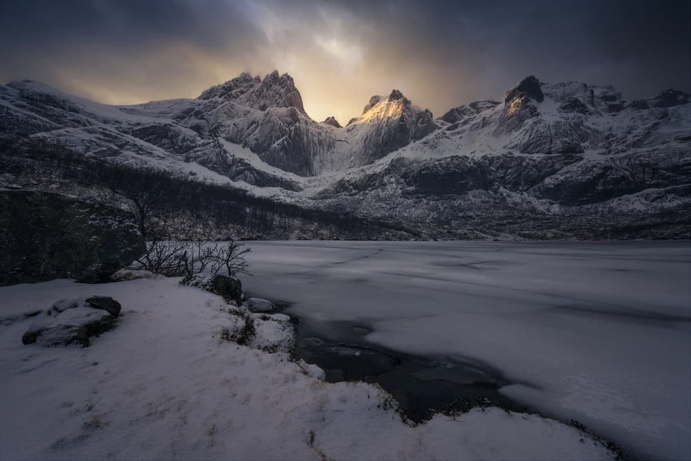Golden Light Mountain Lake by David Martin Castan — canvas wall art