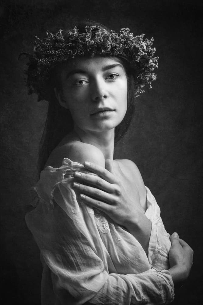 Serene Woman Floral Crown by Ruth Franke — canvas wall art